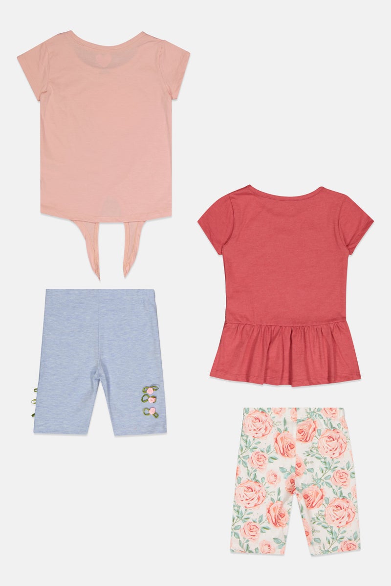 Freestyle Toddlers Girl 4Pcs Graphic Print Top And Shorts Set, Multicolor - Image 3